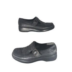 St Johns Bay Mens Black‎ Leather Woven Monk Strap Loafers Size 6.5M 19963-8